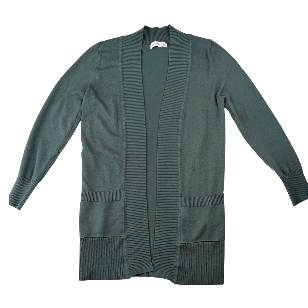New Active USA Cardigan Hunter Green Open Front Ribbed Pockets Y2K Goblincore S